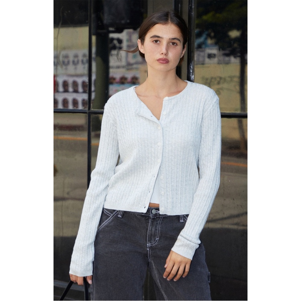 John Galt Gray Zoe Cable Knit Cardigan in Silver